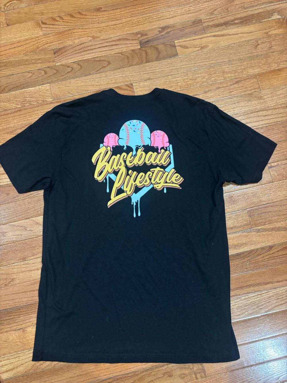 Baseball Lifestyle 101 Black Graphic Tee with Color Drip Logo - Picture 4 of 4